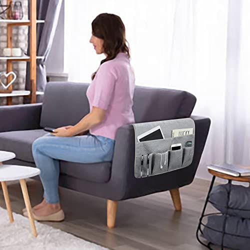 NB Sofa Armrest Organize Remote Holder Bedside Caddy Organizer With 5 Pockets，Non-Slip Couch Remote Control Holder Couch Armchair Caddy Accessories (Gray, 35''X18'') - color: Gray, size: 35''x18''