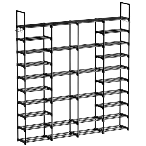 WOWLIVE 4 Row 10 Tiers Extra Large Shoe Rack Big Tall Metal Shoe Shelf, Heavy Duty Organizer for Closet Entryway, Boot Rack Storage Stackable Stand for Garage Black - color: Black, size: 4 Row 10 Tier