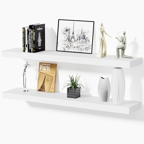 Floating Shelves for Wall, Bathroom Shelves Over Toilet, Wall Shelves & Book Shelf for Room, Hanging Shelf, Modern Wooden Mounted Floating Shelves, 36x7x1.5 in (White, Set of 2) - color: White, size: 36"(set of 2)