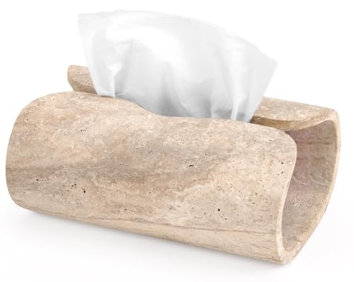 Marble Tissue Box Cover 7.5 Inch Handmade Travertine Tissue Box Holder Rectangle for Modern Bathroom & Home Decor - Decorative Facial Tissues Boxes Holder for Bedroom & Living Room - color: Travertine