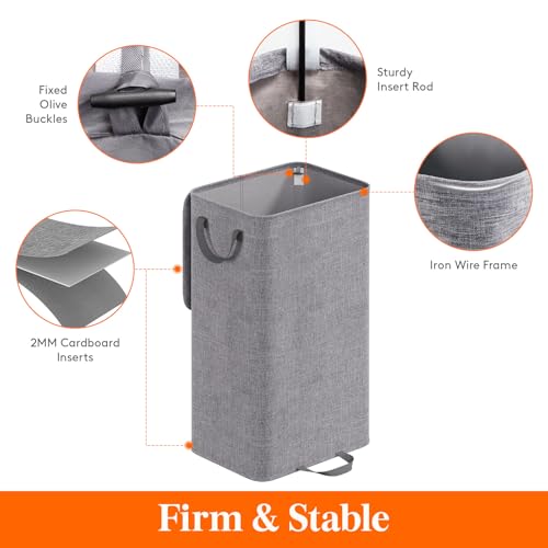 Lifewit Single Laundry Hamper with Lid and Removable Laundry Bags, Large Collapsible 1 Dividers Dirty Clothes Basket with Handles for Bedroom Laundry Room Closet Bathroom College, 100L Gray - color: Gray, size: 100L