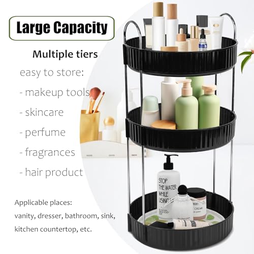 Rotating Makeup Organizer Countertop 3 Tier Lazy Susan Trays Spinning Skincare Perfume Storage for Bathroom Counter Vanity, Black - color: Black, size: 3 Tier