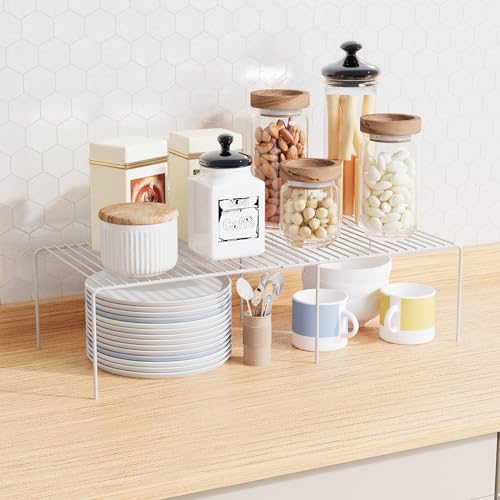 Expandable Storage Shelf, Pantry Organizers and Storage, Adjustable Rustproof Metal Wire Spice Rack, Space Saver Kitchen Storage Shelves for Pan, Pot, Countertop, Drawer, Fridge, Set of 2, White - size: 2Pack-White-13.5-23 x 10 inch