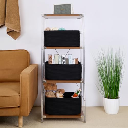 MiniArk Large Storage Baskets for Shelves, Closet Organizers Bins for Clothes Blanket Towels, Baby Nursery, Toy Baskets Box, Woven Rope Baskets, 17 x 13 x 7.5”, 3 Packs Black - color: Black, size: 3pcs-L17×W13×H7.5"