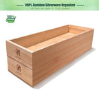 guiogc Set of 2 Bamboo Drawer Organizer, Stackable Utensil Organizer for Kitchen, Bamboo Storage Box Wood Silverware Tray for Drawer - size: 14.95" x 5.2" x 1.96"