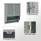 Tangkula Wall Mounted Bathroom Cabinet with Open Shelf & Bar, Medicine Cabinet with Double Louvered Doors, Wall Storage Cabinet with Adjustable Shelf, for Bathroom Living Room Kitchen (Grey) - color: Grey