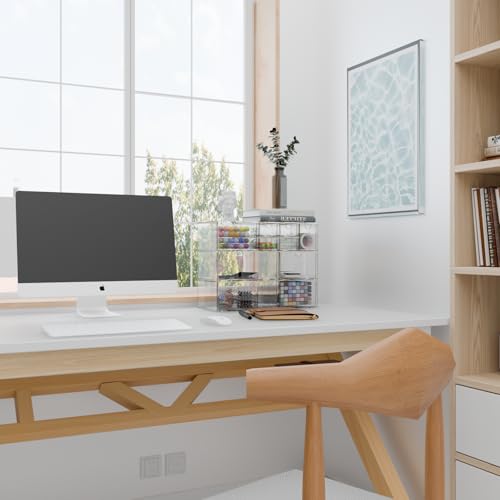Desk Organizer Set, Clear Stackable Dustproof Storage Boxes for Desktop, Office, DIY Craft & Vertical Space Saving, Perfect for Makeup, Stationery, Jewelry Organization (10 Drawer) - size: 10 drawer clear