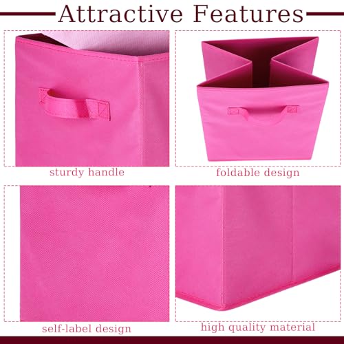 Karenhi 11" x 10. 5" x 10. 5" Pink Storage Cube, 6 Pack Fabric Cube Storage Bins Organizer Box, Collapsible Baskets with Handles Foldable Shelf for Cloth Toys Home Room Closet, Pack of 6 - color: Pink