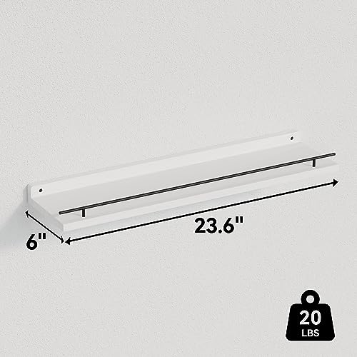 WOPITUES Floating Shelves 24 inch with Gold Metal Guardrail, Shelves for Wall Decor Set of 3, Wall Shelves for Bedroom, Bathroom, Kitchen, Living Room, Plants, Picture Frames, Art- Black and White - color: Black and White, size: 23.6 inch