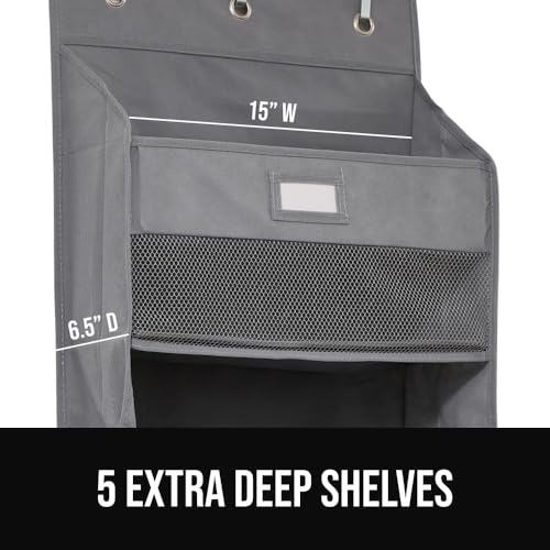 GORILLA GRIP Over The Door Organizer Storage, 5 Deep Hanging Shelves, Holds 50lbs, Closet Organizers Shelf for Bedroom, Shoes, Bathroom, Nursery, Dorm Essentials, 3 Metal Hooks, 58x15 Inches, Gray - color: Grey, size: 5 Shelf