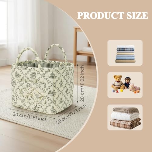 Floral Fabric Storage Basket Car Interior Storage Basket Underwear Sundries Laundry Baskets Supplies Home Organizer Bag (Green) - color: green 1