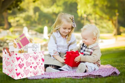 CLOCOR Rectangular Heart Printed Valentine's Day Basket Empty, Gift Basket, Waterproof Storage Basket with Handles, Room Decor(Bright Heart) - color: Bright Heart
