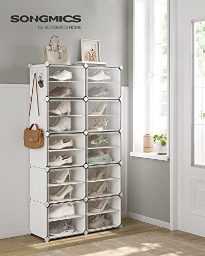 SONGMICS Shoe Rack Organizer, 10-Tier Shoe Storage Cabinet for Closet and Entryway, Holds 40 Pairs of Shoes, Adjustable, Cloud White and Trasparent ULPC035W01 - color: Cloud White + Trasparent, size: 10 Cubes