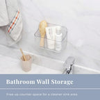 No-Drill Wall Storage Basket – 2-Compartment Clear Acrylic Organizer Bin with Strong Adhesive, Easy to Install & Remove, Waterproof Shelf for Kitchen, Bathroom, Cabinet – Sandra Series - size: 2-Compartment