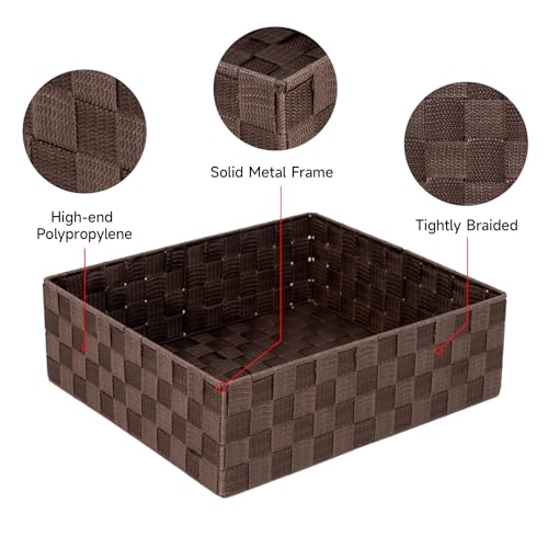 Drawer Organizer, Cube Baskets for Storage Shelves, Handmade Small Woven Basket, Shallow Storage Bins for Organizing Desk, Dresser, Kitchen, Pantry, Nested 7 Pack, Brown - color: Brown