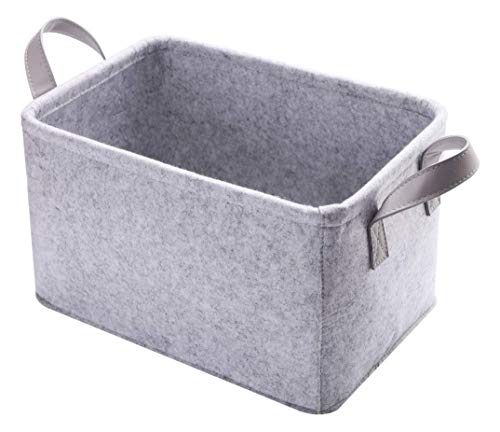 Collapsible Storage Bins Foldable Felt Fabric Storage Basket Organizer Boxes Containers with Handles PU Handles for Nursery Toys,Kids Room,Clothes,Towels,Magazine (PU-Light grey, 15.9L×11W×9.8H) - color: Pu-light Grey, size: 15.9L×11W×9.8H