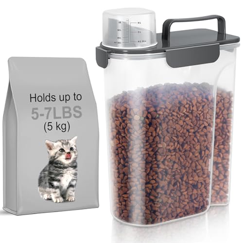 LEAWALK 5Lbs Airtight Cat Dog Food Storage Container with Upgraded Large Nozzle BPA-Free, Pet Food Storage Containers for Rice, Grain, Pet Food, Flour, Dog Treat Storage (Dark Gray, 5L-1pack) - color: Dark Gray, size: 5L-1pack