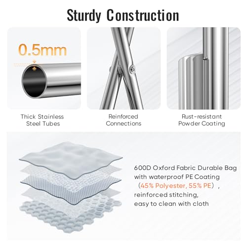 Nicesail Laundry Hamper 3 Section with Waterproof Oxford Bag, Stainless Steel Frame and Back Pocket, Clothes Hampers for Laundry Room Organization and Storage for Home Dormitory Print Dark Light Color