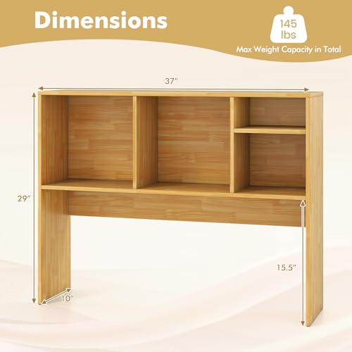 Tangkula Desktop Bookshelf, Countertop Storage Hutch with 4 Shelves for Computer Desk, Desktop 2-Tier Display Rack, Multipurpose Wood Desk Hutch Storage Organizer for Dorm Office Home - color: Burlywood, size: 4 Shelves