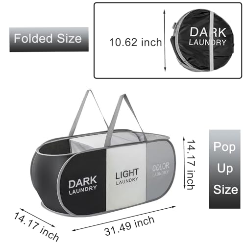Foldable Pop Up Laundry Hamper, 3 Compartment Laundry Basket Collapsible, Easy to Sort Clothes Hampers for Laundry Room, Dorm Room Essential - color: 3 Compartments