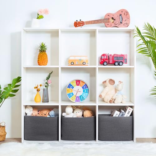 MINTWOOD Design 3-Pack Decorative Woven Storage Baskets for Shelves, Cube Bin Box for Organizing Books, Shoes, Dog Toys, Pantry Closet and Living Room Organizer, Charcoal Gray - color: Charcoal Gray