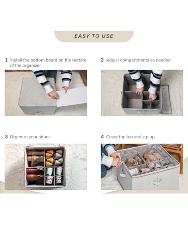 StorageWorks Shoe Organizer for Closet, Fits up to 16 Pairs, Shoe Cubby Storage Containers with Adjustable Dividers and Clear Cover, Taupe | Fits up to 16 Pairs, Clear Cover - color: Taupe, size: Medium