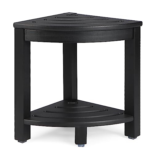 Apolimi HDPE Corner Shower Stool,Shower Bench Seat with Storage Shelf for Shaving Legs Plastic Spa Bath Step Foot Rest for Bathroom Small Place (Black) - color: Black
