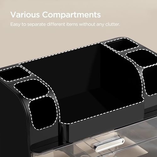 HBlife Makeup Organizer for Vanity with Brush Holder, Cologne Organizer for Men, Large Bathroom Countertop Cosmetic Organizer Skin Care Storage, Easy to Store Lipsticks, Nail Polishes, Perfumes, Black - color: Black
