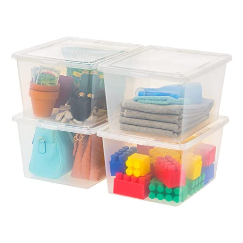 IRIS USA 4-Pack Storage Bins with Lids, 25 Quart, Clear Stackable Containers Box Organize Shoes Closet Shelves Clothes Blankets Towels - BPA-Free Plastic - size: 25 Qt, style: 4 Pack