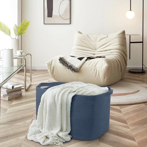 MEGASKET Extra Large Rectangle Storage Basket, 23.6" x 17" x 12" Dark Blue Blanket Storage for Living Room, Large Woven Cotton Rope Storage Box, Soft Kids Toy Basket Organizer Bin, Big Wicker Basket - color: Dark Blue, size: 23.6"x17"x12
