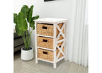 eHemco 3 Tier X-Side End Table with 3 Wicker Baskets for Bedside, Living Room, White - color: White, size: 14"D x 14"W x 25"H (3 Drawers)