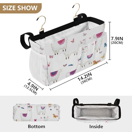 Bedside Caddy Metal Frame Hanging Organizer Bunk Bed Dorm Accessories Hook And Loop Storage Bag Large Pockets Hearts Llamas Butterfly - color: Hearts Llamas Butterfly