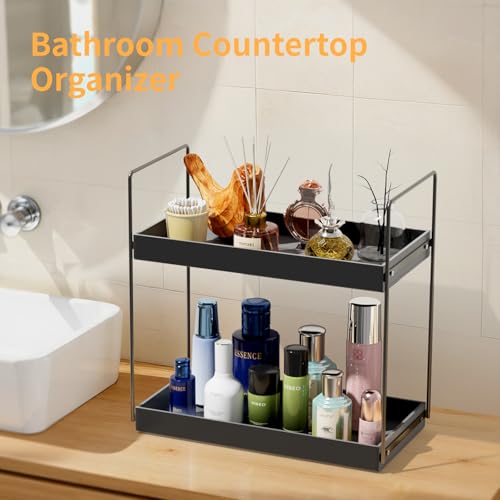 NPPLUS Bathroom Countertop Organizer, 2 Tier Metal Vanity Counter Skincare Shelf, Matte Black, 13.6"L x 6.9"W x 13.8"H - color: Black, size: 2 Tier