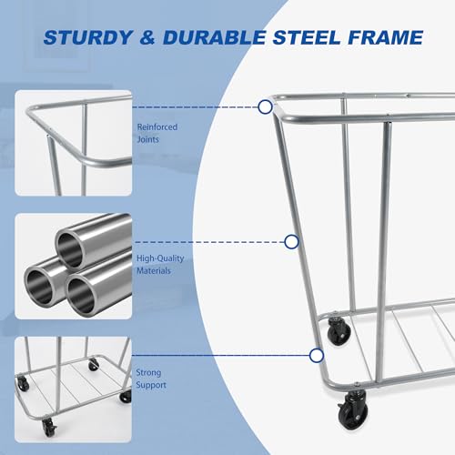 PLKOW Laundry Cart with Wheels 320L Large Rolling Laundry Cart for Commercial/Home, Rolling Laundry Basket with Steel Frame and Waterproof Lining, 9 Bushel, 32.3L x 19.7W x 30.7H Inch, Grey - color: Grey-320L