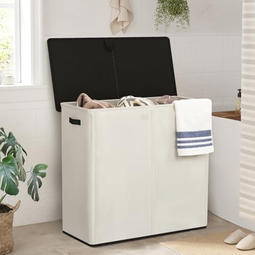 WOWLIVE Laundry Hamper with Lid,180L Large Laundry Basket 3 Section with Removable Washing Bags,Collapsible Waterproof Dirty Clothes Hamper for Laundry Room Bathroom Dorm,Beige - color: Beige, size: 180L (31.5x 12.2 x 27.5 Inches)