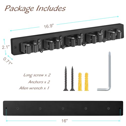 OUTNILI Mop and Broom Holder Wall Mount - Black Broom Mop Hanger - Wall Mounted Garden Tool Rack Organizer for Closet Garage Laundry Room Kitchen Decor With 5 Slots & 4 Hooks - color: Black-5 Grips, size: 1 Pack