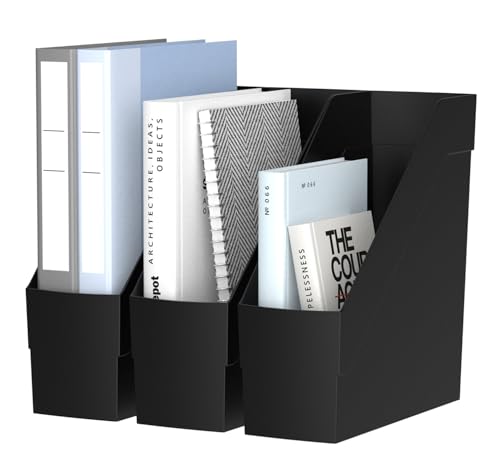 Delifox 3 Pack Magazine Rack, Plastic File Folder Bin Desk Organizer, Black - color: 3pack-black