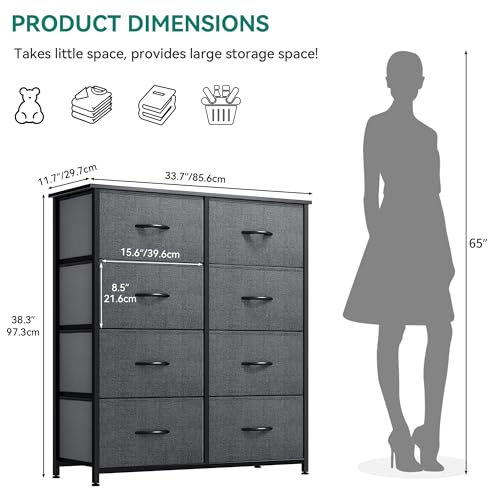 YITAHOME Storage Tower Unit with 8 Drawers - Fabric Dresser with Large Capacity, Organizer Unit for Bedroom, Living Room & Closets - Sturdy Steel Frame, Wooden Top & Easy Pull Fabric Bins - color: Graphite, style: 8-Drawer