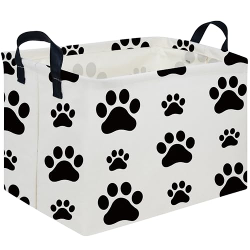 Rectangular Dog Basket,Nursery Hamper,Collapsible canvas kids toy storage box,Kids room storage basket,Pet decor(Dog paw) - color: Dog paw