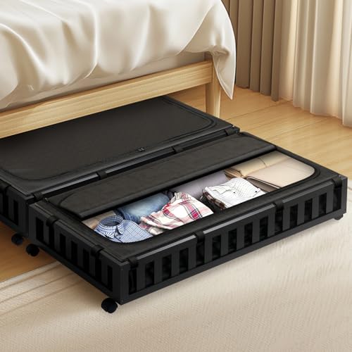Gashell 2 Pack Bamboo Under Bed Storage with Wheels, 39”x20”x7.8” Lager Under Bed Storage Containers (Black) - color: Black