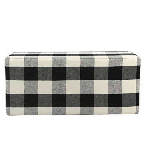 HomePop Large Upholstered Rectangular Storage Ottoman Bench with Hinged Lid, Black Buffalo Plaid - color: Black Plaid