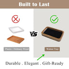Walnut Wood Serving Tray with Velvet Liner – Decorative Valet Catchall Organizer for Desk, Nightstand & Entryway | Jewelry, Keys & Accessories Holder