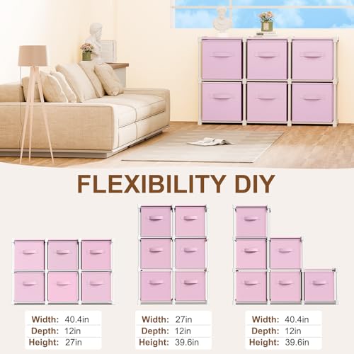 Briwooody 6 Cube Storage Organizer Bins with Shelf 11'' Toy Storage Box Back to School Dorm Organizers Fabric Unit for Playroom Book (Macaroon Pink) - color: Macaroon Pink