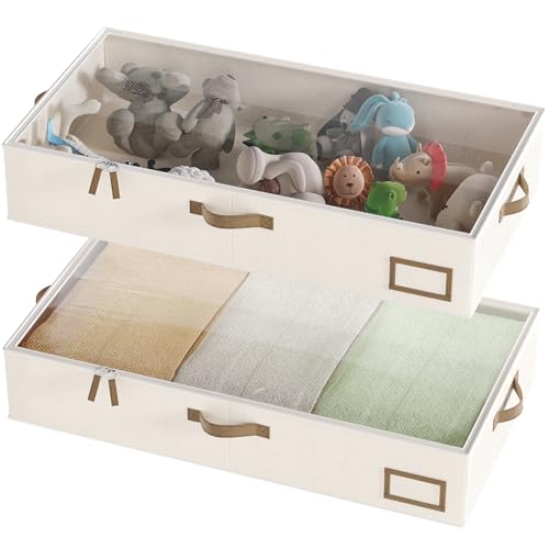 Under Bed Storage, Under Bed Storage Containers Bins for Clothes, Large Linen Underbed Closet Organization Bins, 2 Pack Collapsible Underbed Bin Dorm for Clothes, Sweater, Beige - color: Beige, size: 23.5"L x 12.5"W x 5"H
