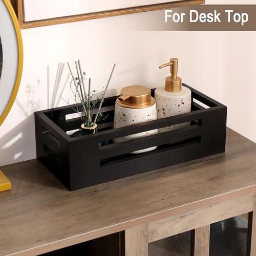 Black Bathroom Basket Wooden Toilet Tank Paper Basket with Handles-Black Decor Box-Home&Bathroom Storage Organizer