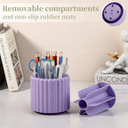 Anyoifax 360° Rotating Pen Holder 7 Slots Desk Organizer Removable Pencil Cup Plastic Art Supplies and Accessories Desktop Storage Box Caddy for Office, School, Home (Purple) - style: Stripe Purple