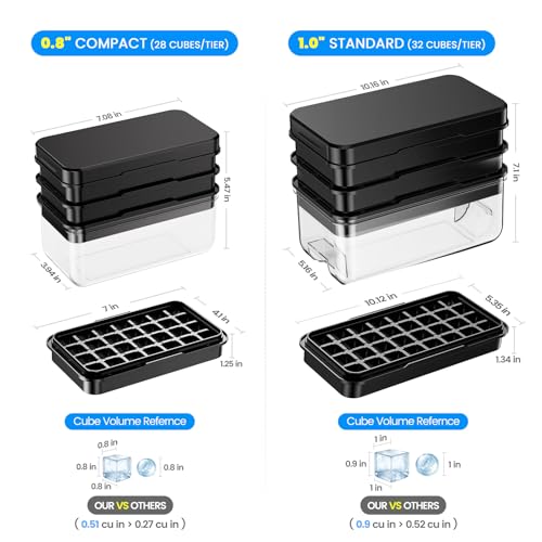 PHINOX Ice Cube Tray with Lid and Bin, 3 Pack Plastic Ice Cube Tray Molds, 84 pcs Ice Trays for freezer, Chilling Drinks, Whiskey & Cocktails, with Ice Container and Ice Scoop, BPA-Free - color: Black, size: 0.8"-3tier