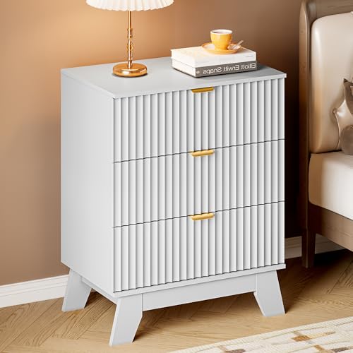 BORNOON Fluted 3 Drawer Dresser, 30.3" Tall Compact Modern Boho Chest of Drawers, Wooden Storage Cabinet for Bedroom, Living Room, Entryway, Curved Profile Design - color: Pure White, size: 3 Drawers