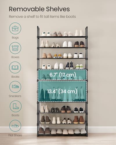 SONGMICS Shoe Rack, 10-Tier Shoe Organizer, Metal Storage Shelf, Upright or Upside Down, for 44-55 Pairs, for Entryway, 11.8 x 36.2 x 68.1 Inches, Black ULSA011B01 - color: Black, size: 10 Tiers (36.2"W)