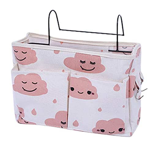 Bedside Caddy Hanging Organizer,Canvas Bag Pockets Basket Multifunction Bedside Organizer for Bunk College Dorm Bed Rails with Magazine Books Phone Cable Tablet Water Bottle,Pink Clouds - color: Pink Clouds